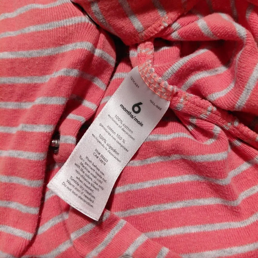 Carter's 6M 100% Cotton Full Snap Footie Striped with Dog Embroidered